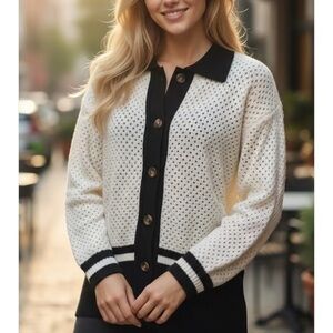 NWT Ann Taylor Black and White Knit Cardigan Size XS